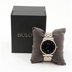 Bulova 98D130 Two-Tone Watch Blue Dial Roman 40mm w/Box - Very Good